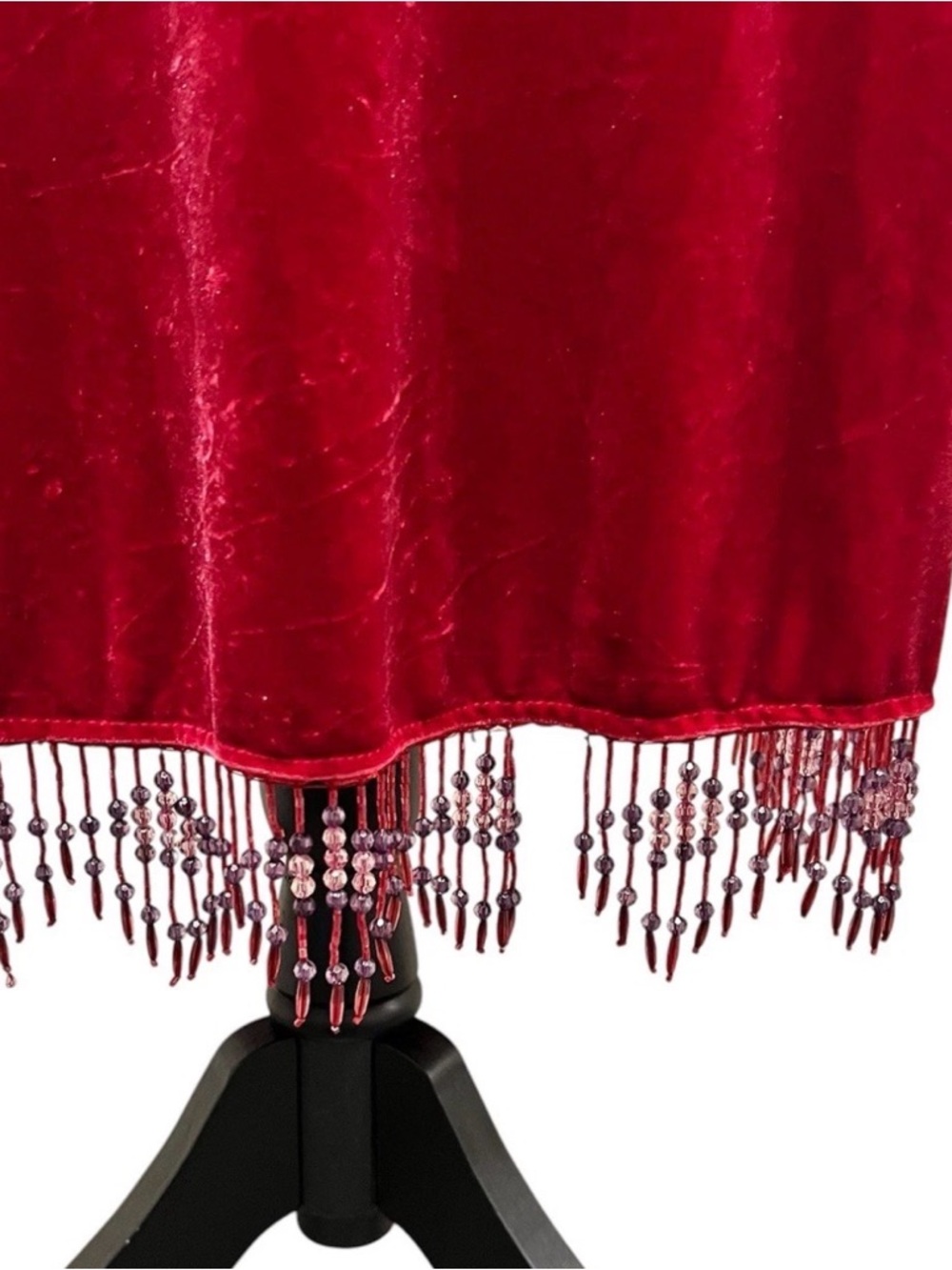 Vintage Betsey Johnson New York Velvet Beaded Fringe Slip Dress M FLAW - Picture 5 of 15